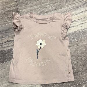 BearPaw Kids Ruffle Sleeve Tee - Soft Pink with Floral Design